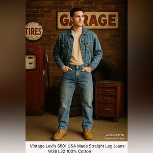 Vintage Levi’s 6501 USA Made Straight Jeans W35 L28 Cropped 100% Cotton